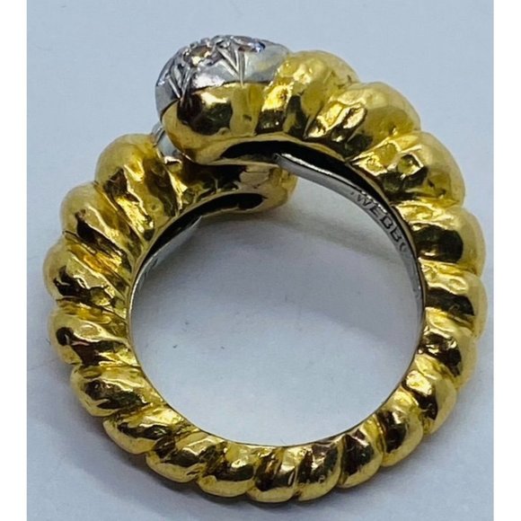 David Webb 18K Platinum Diamond Crossover Bypass Hammered Ring - Picture 8 of 12